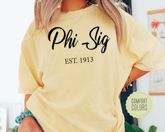 Phi Sigma Sigma Black Flowy Comfort Colors Sorority T-shirt _ 96g