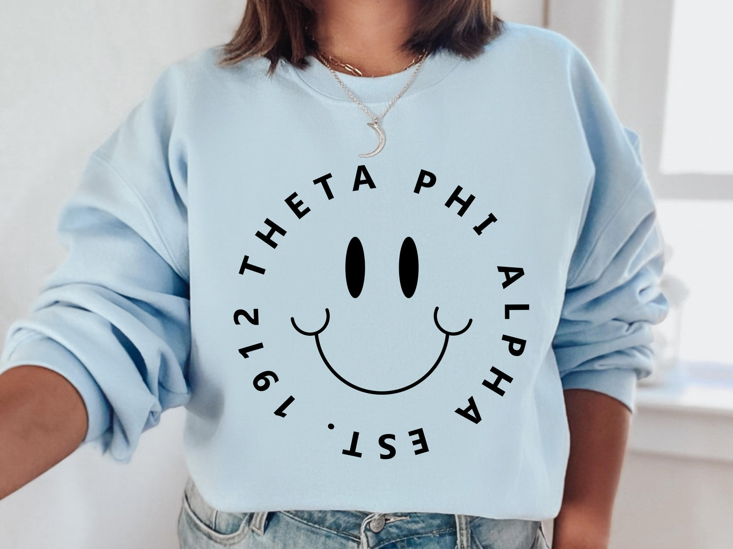 Theta Phi Alpha Smiley Face Halo Sorority Sweatshirt _ 2523g