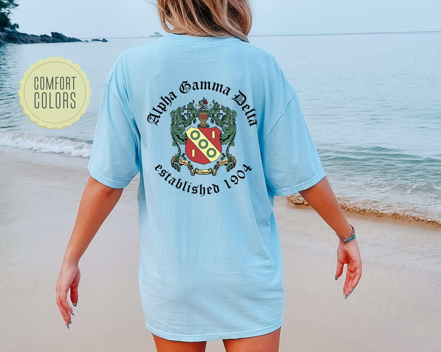 Alpha Gamma Delta Old English Crest Comfort Colors Sorority T-shirtt _ 32923g