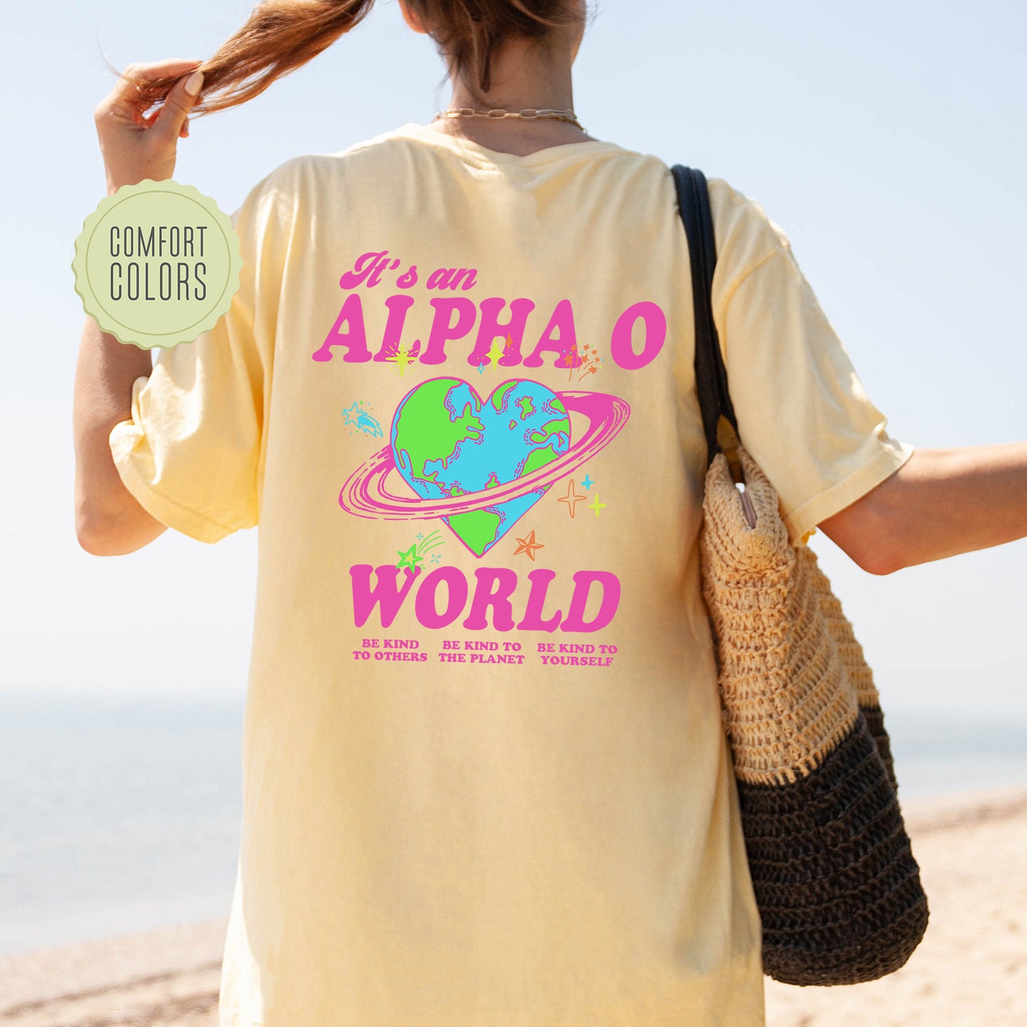 Alpha Omicron Pi Pink Planet Comfort Colors Sorority T-shirt  34234g