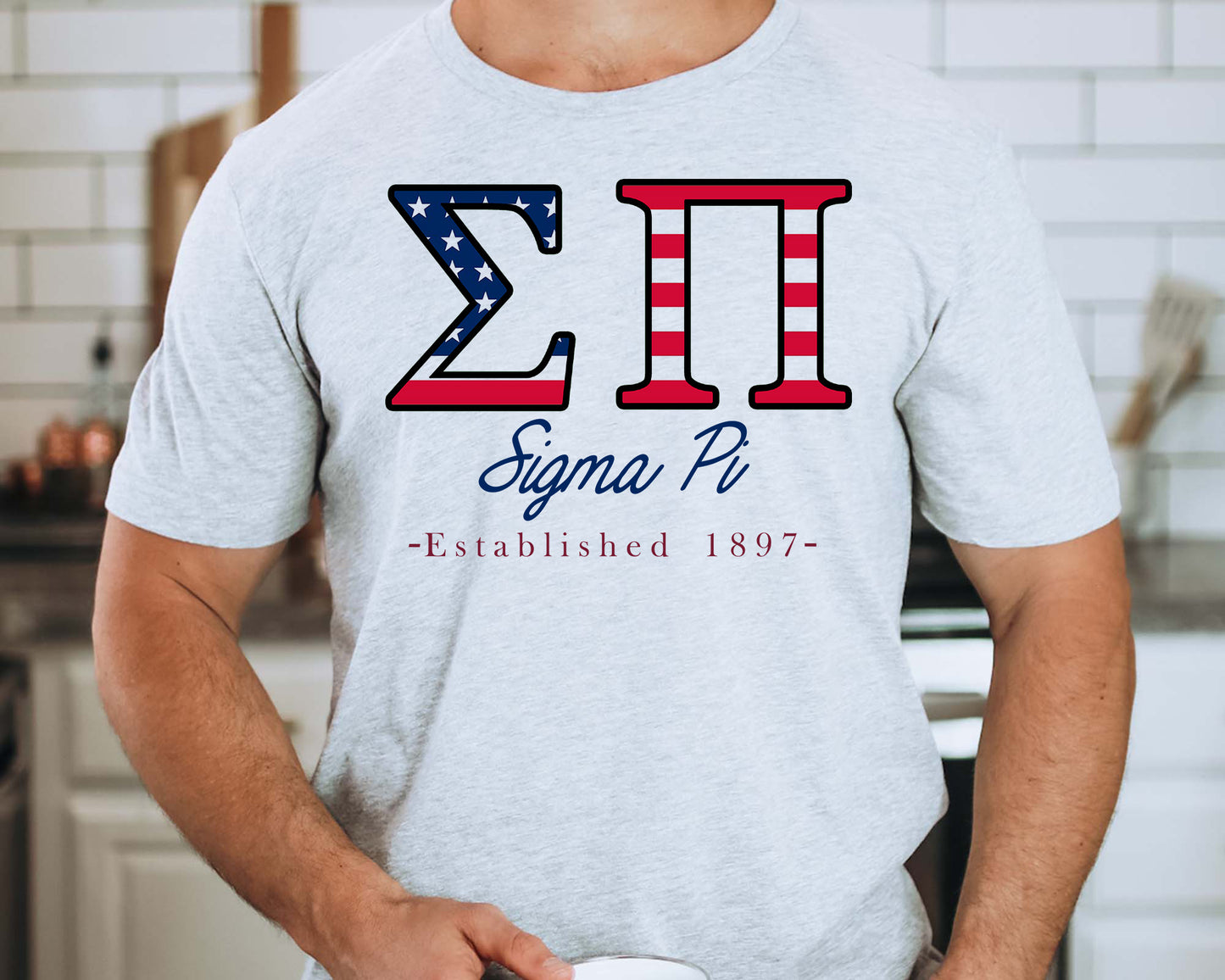 Sigma Pi American Flag Letters Fraternity T-shirt _ 1178g