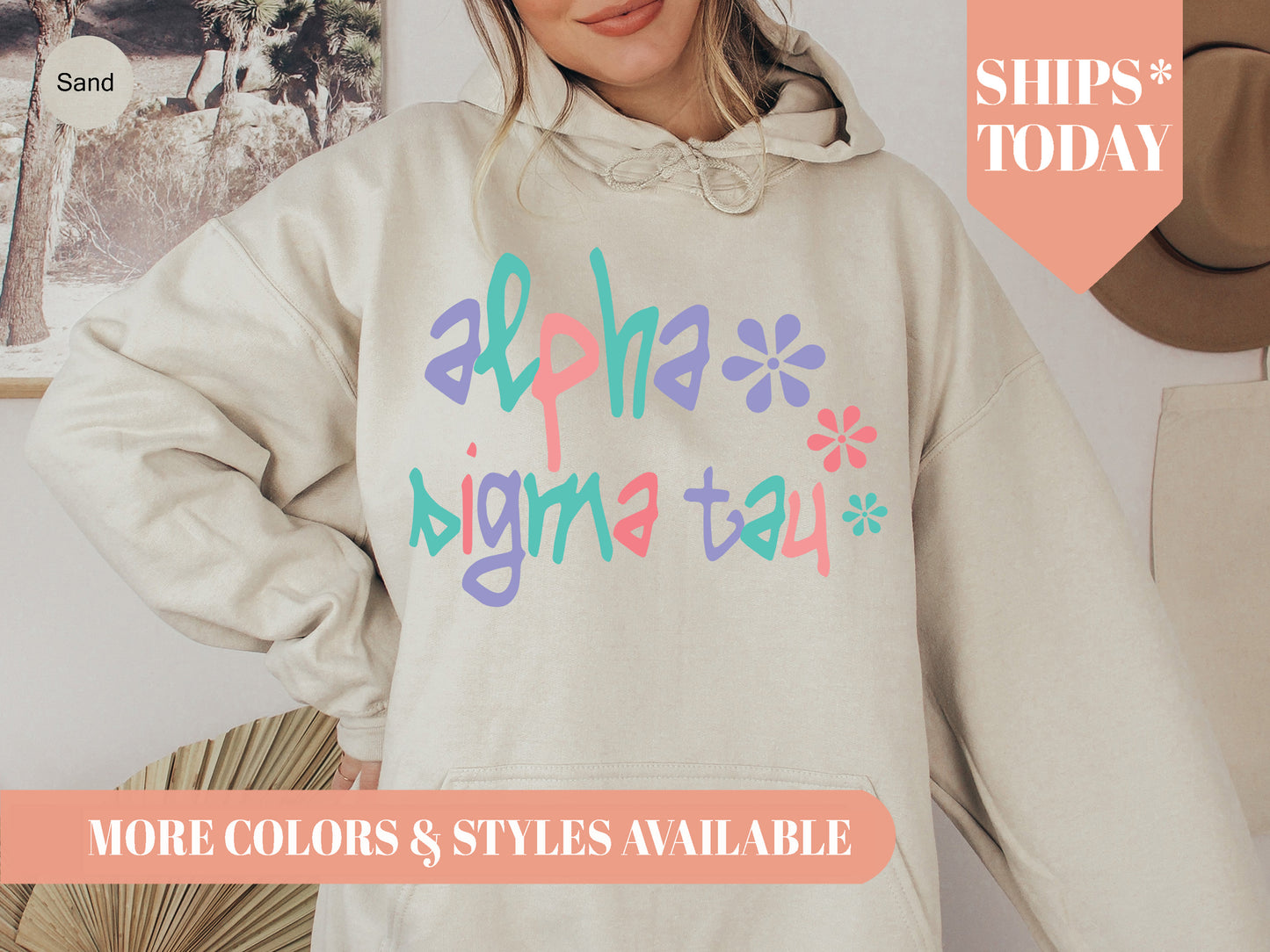 Alpha Sigma Tau Colorful Floral Sorority Hoodie _ 2610g