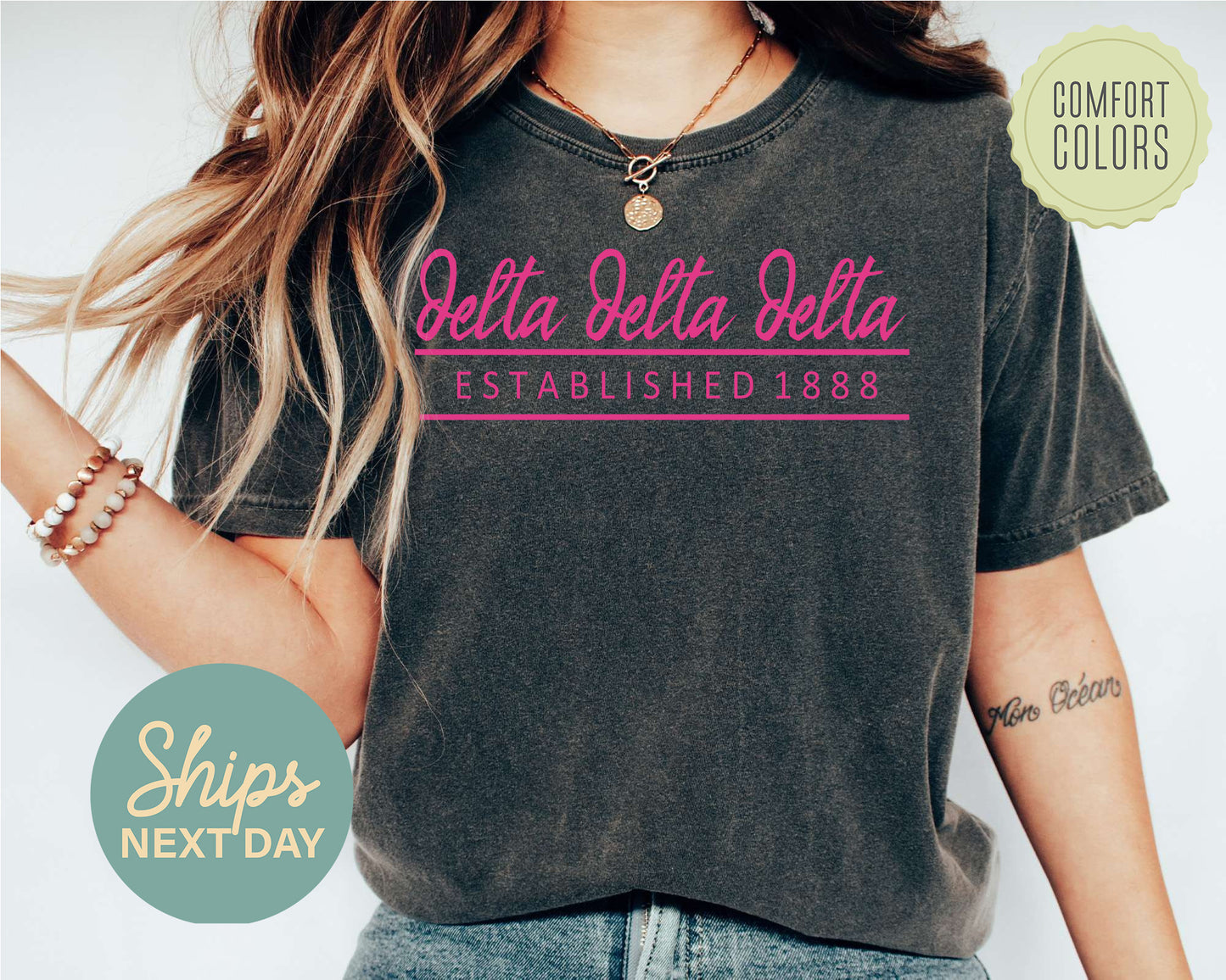 Delta Delta Delta All Pink Comfort Colors Sorority T-shirt _ 762g