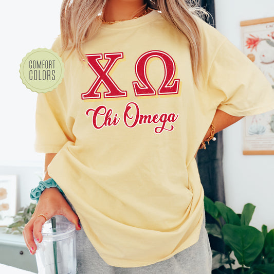 Chi Omega Greek Colors Comfort Colors Sorority T-shirt _ 36078g