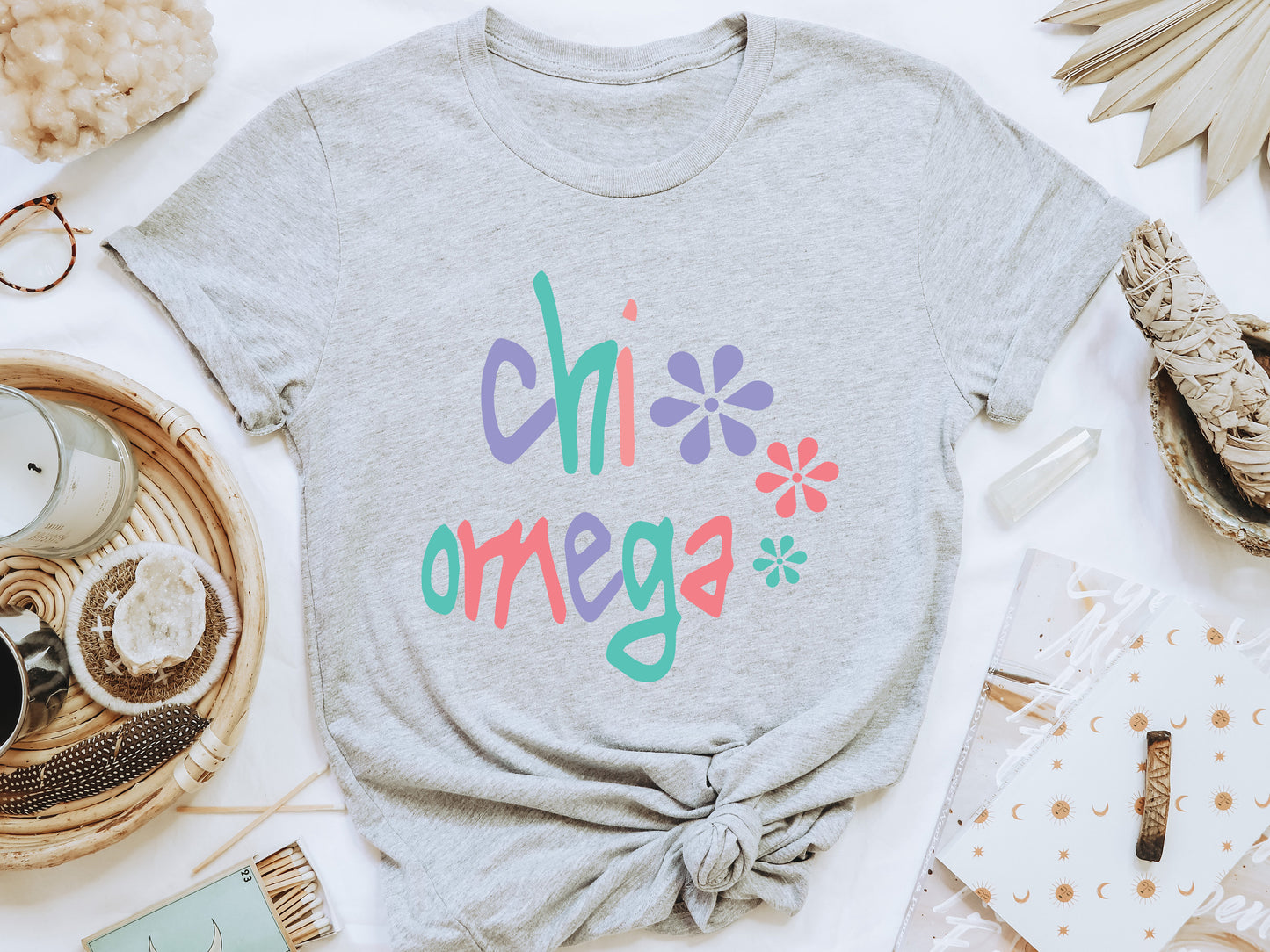 Chi Omega Colorful Floral Sorority T-shirt _ 2612g