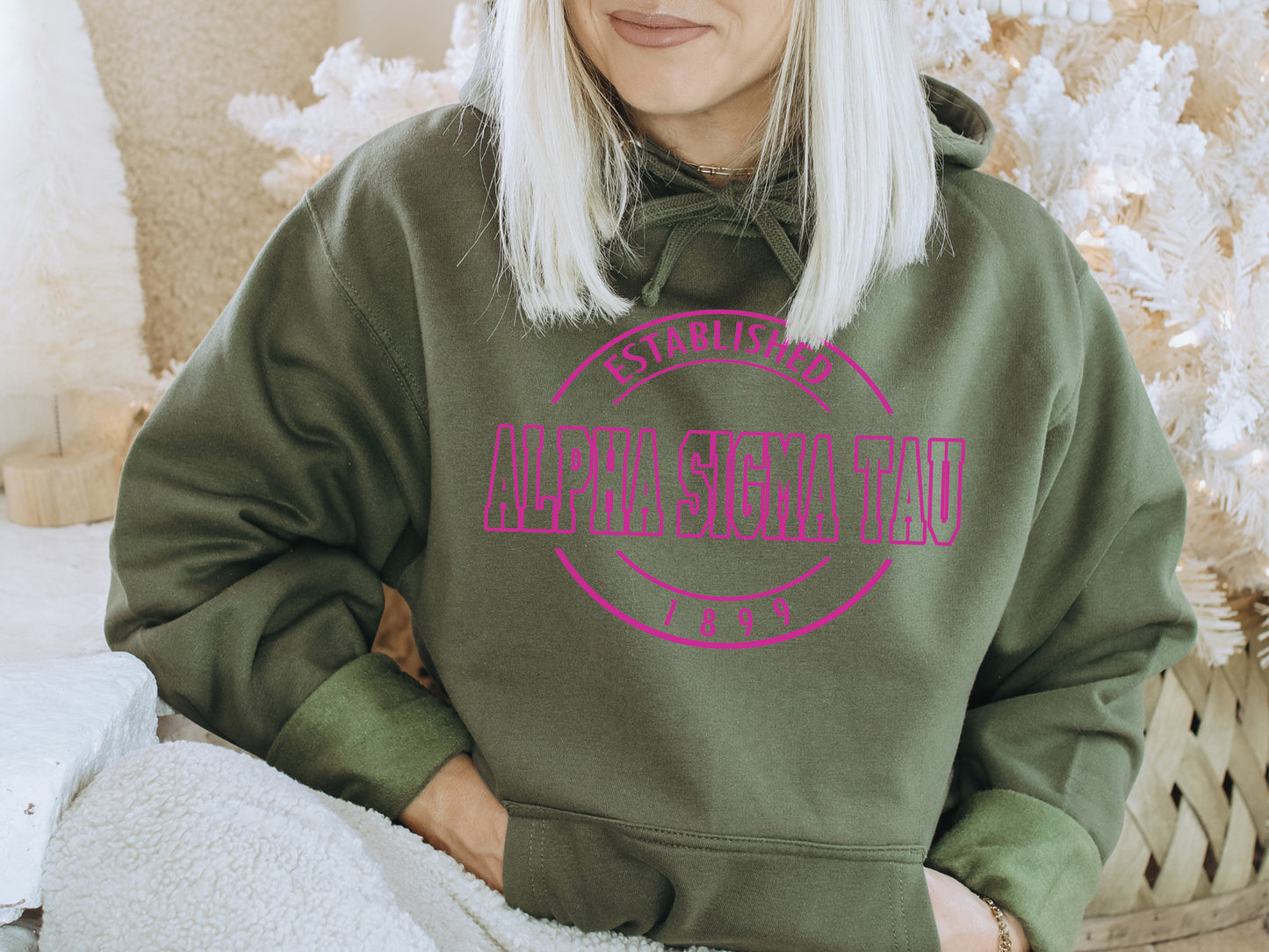 Alpha Sigma Tau Pink Stamp Sorority Hoodie _ 58g