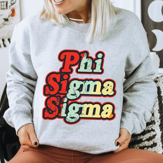a woman sitting on a chair wearing a sweatshirt