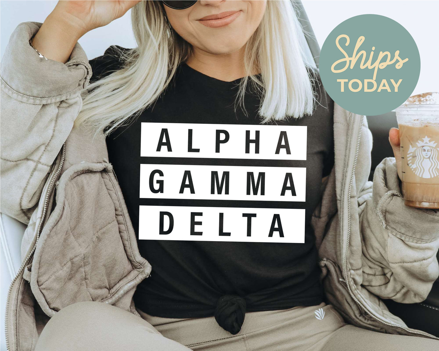 Alpha Gamma Delta Faded White Box Sorority T-shirt _ 3336g