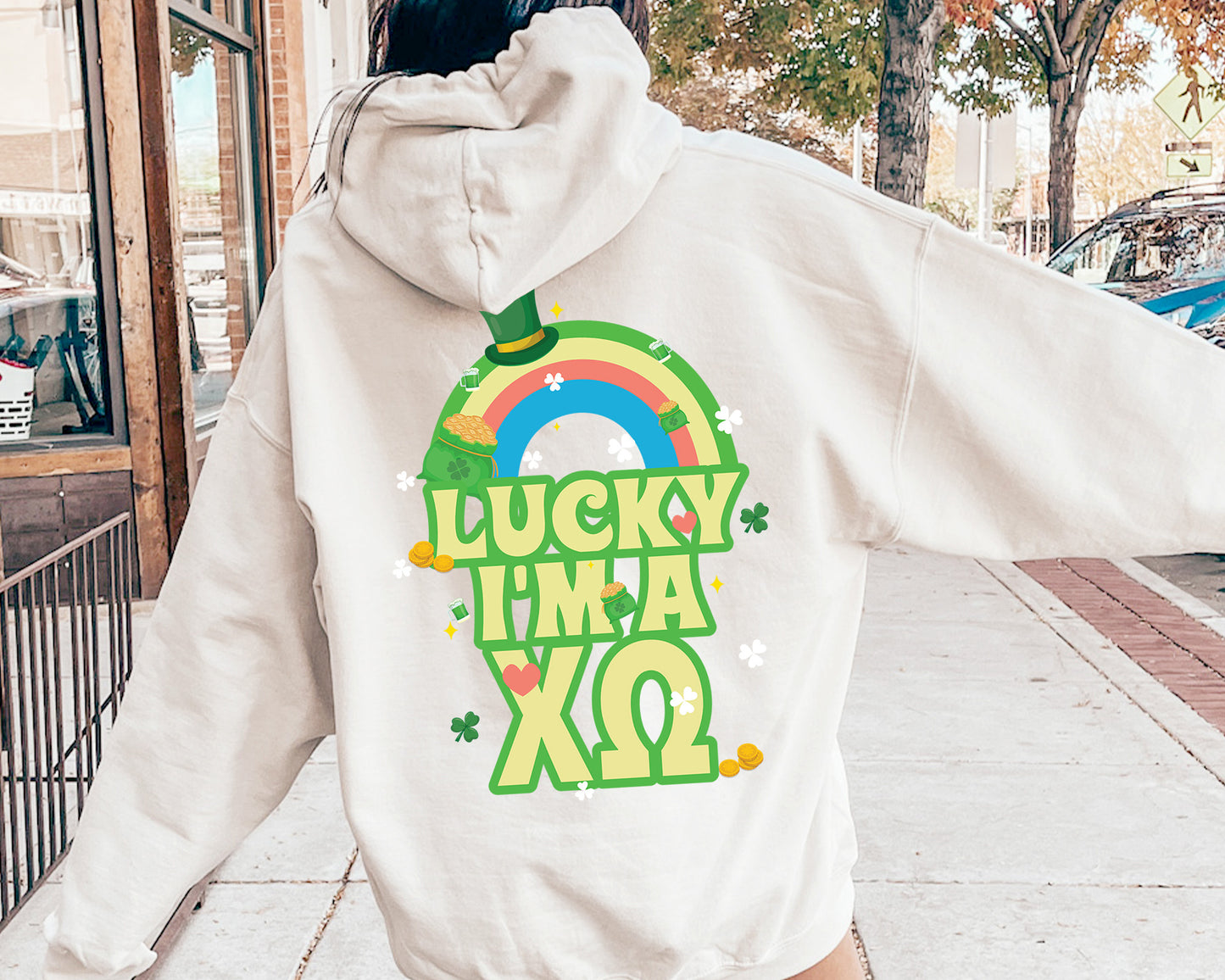 Chi Omega Lucky Rainbow Sorority Hoodie _ 32877g