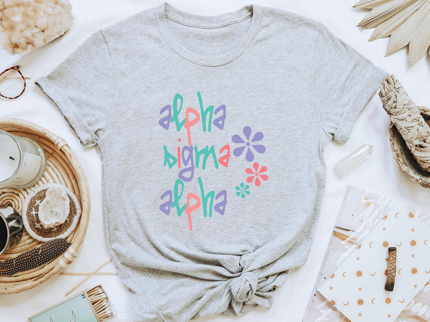 Alpha Sigma Alpha Colorful Floral Sorority T-shirt _ 2609g