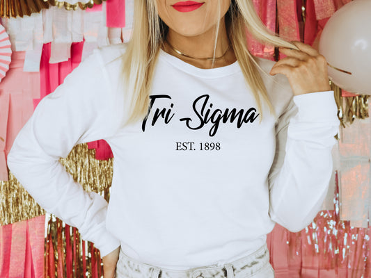 Sigma Sigma Sigma Black Flowy Sorority Long Sleeve T-shirt _ 100g