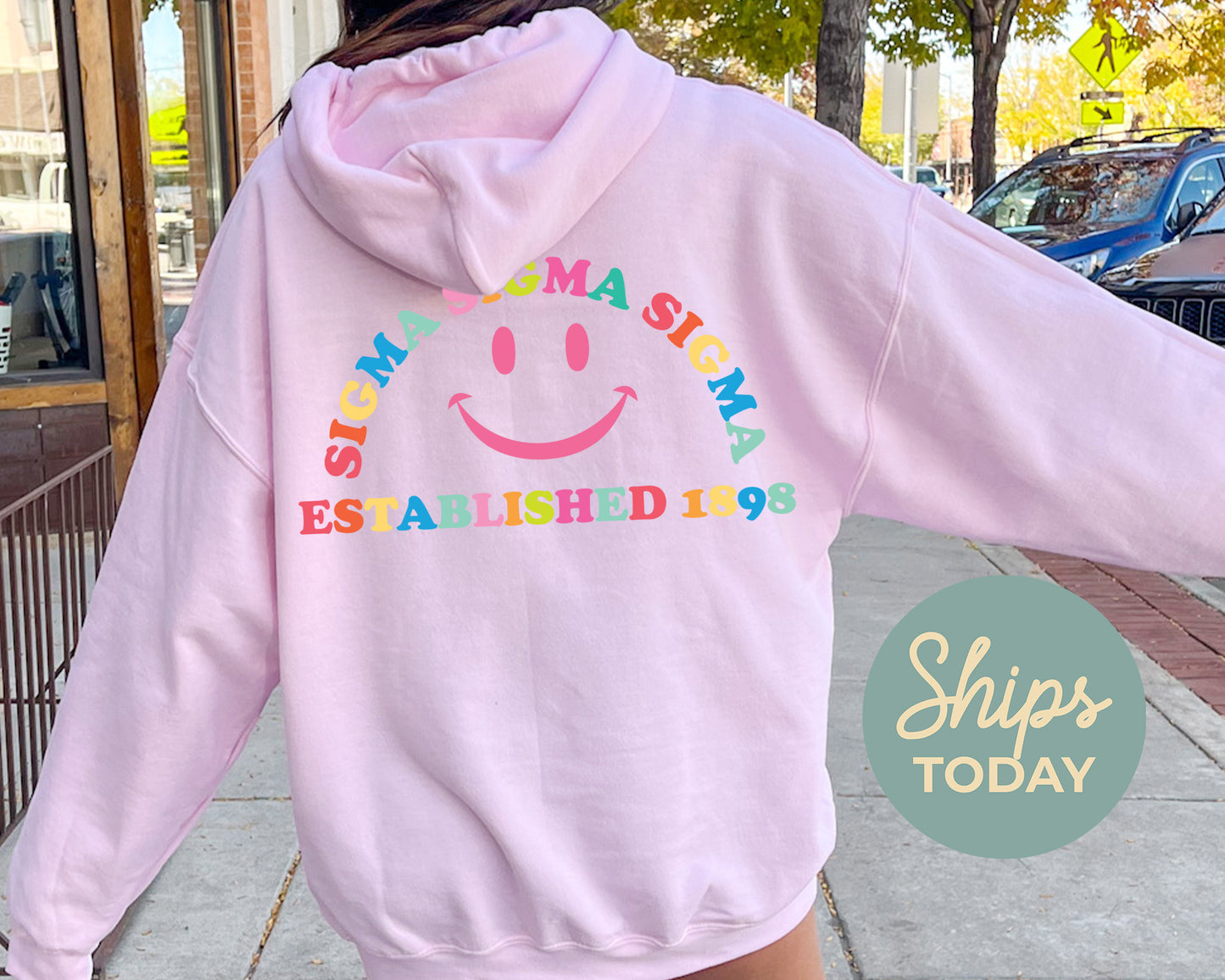 Sigma Sigma Sigma Gleaming Smiley Face Sorority Hoodie _ 33073g