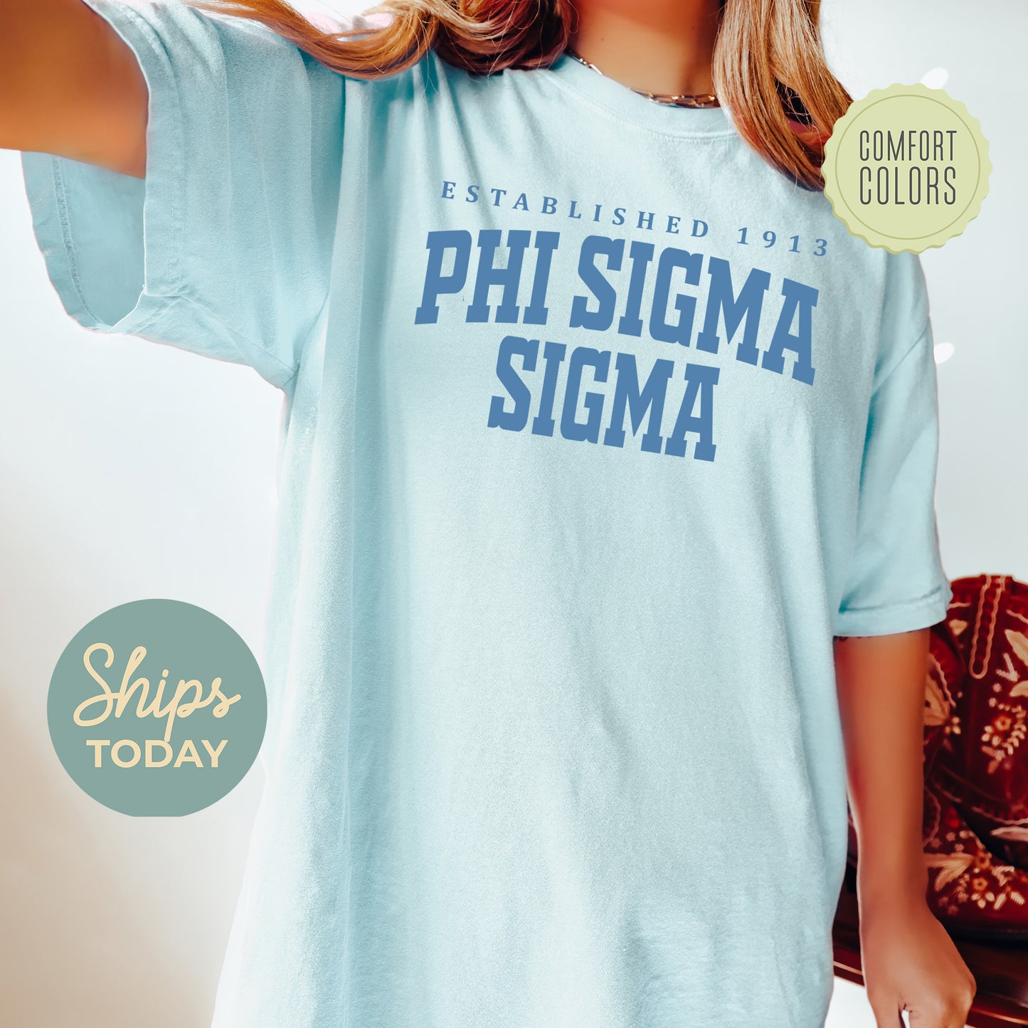 Phi Sigma Sigma Bold Letters Comfort Colors Sorority T-shirt _ 35139g