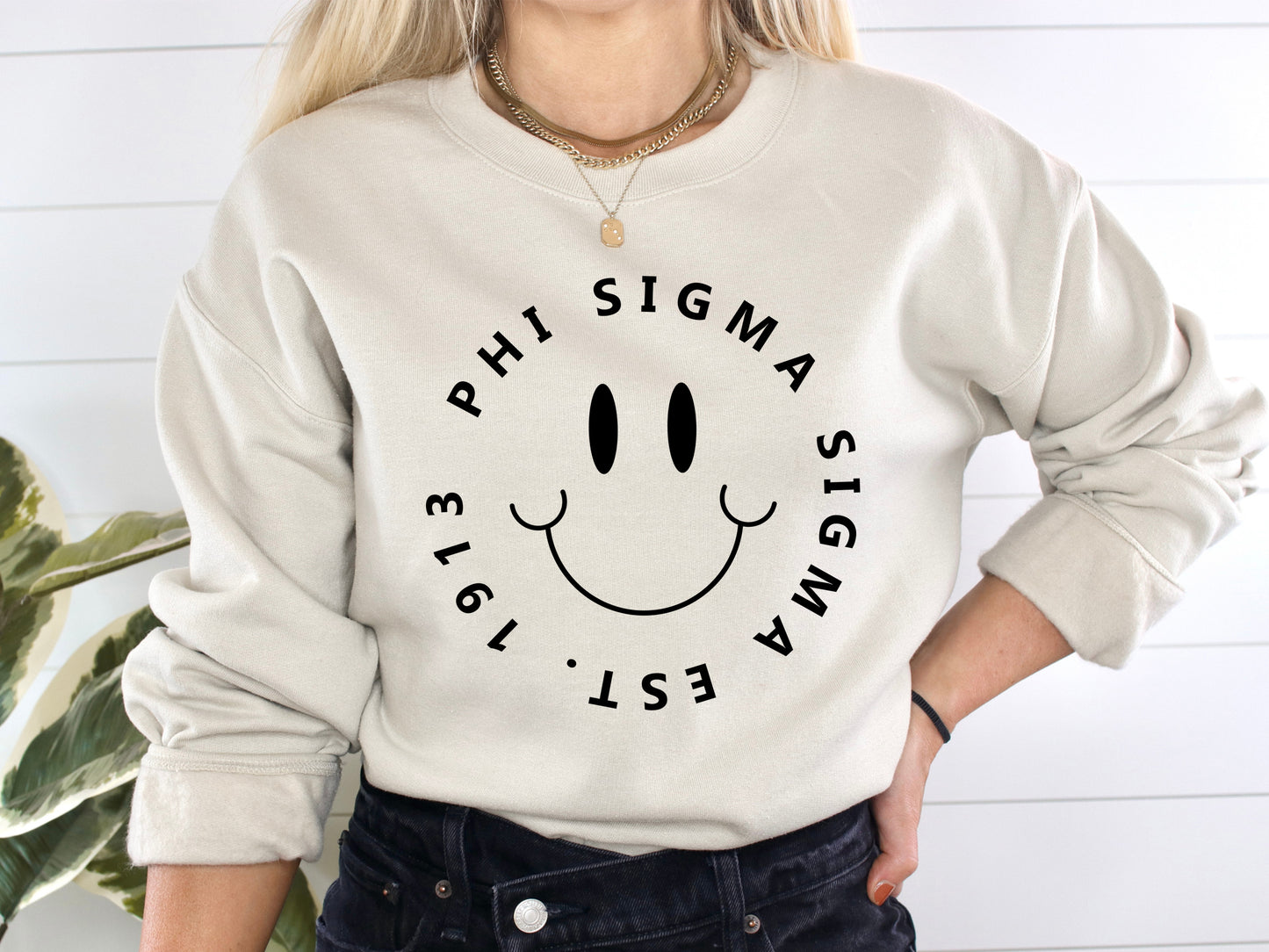 Phi Sigma Sigma Smiley Face Halo Sorority Sweatshirt _ 2518g