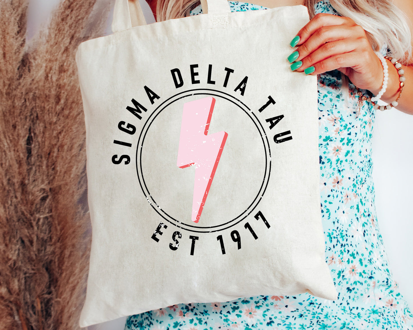 Sigma Delta Tau Pinkish Strike Sorority Tote Bag _ 34381g