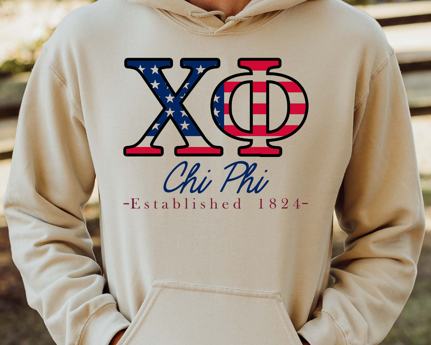 Chi Phi American Flag Letters Fraternity Hoodie _ 1160g