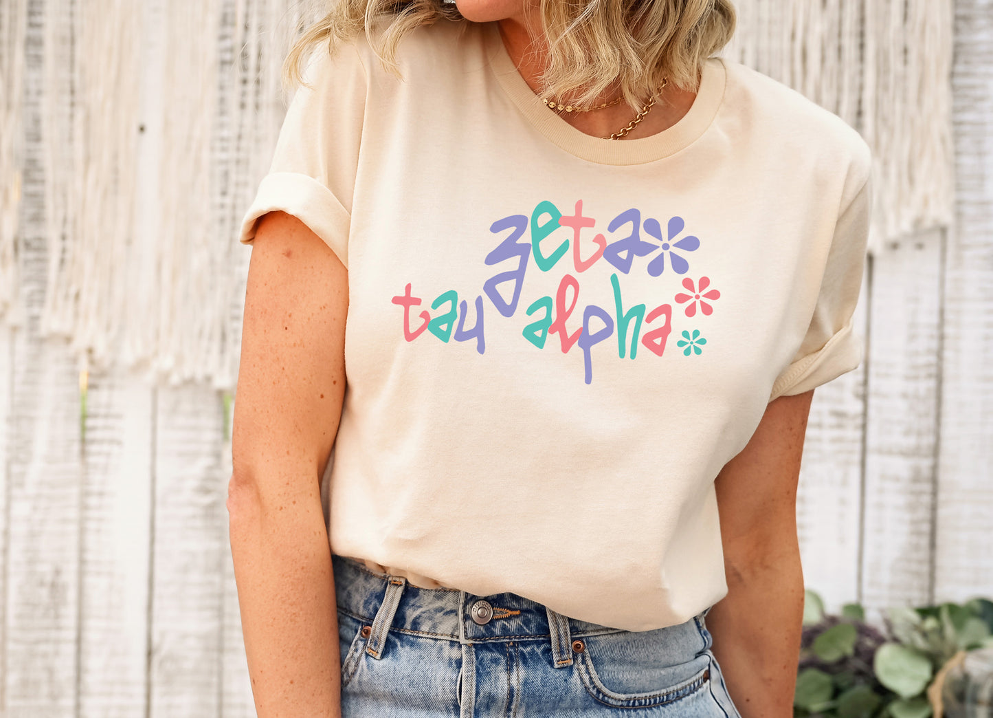 Zeta Tau Alpha Colorful Floral Sorority T-shirt _ 2628g