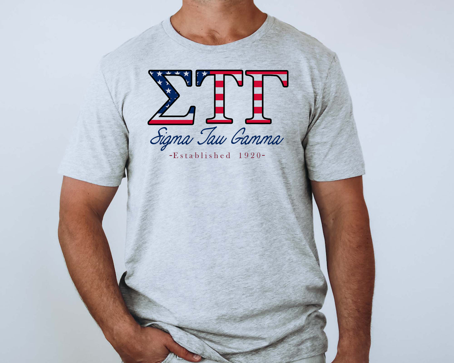 Sigma Tau Gamma American Flag Letters Fraternity T-shirt _ 1179g