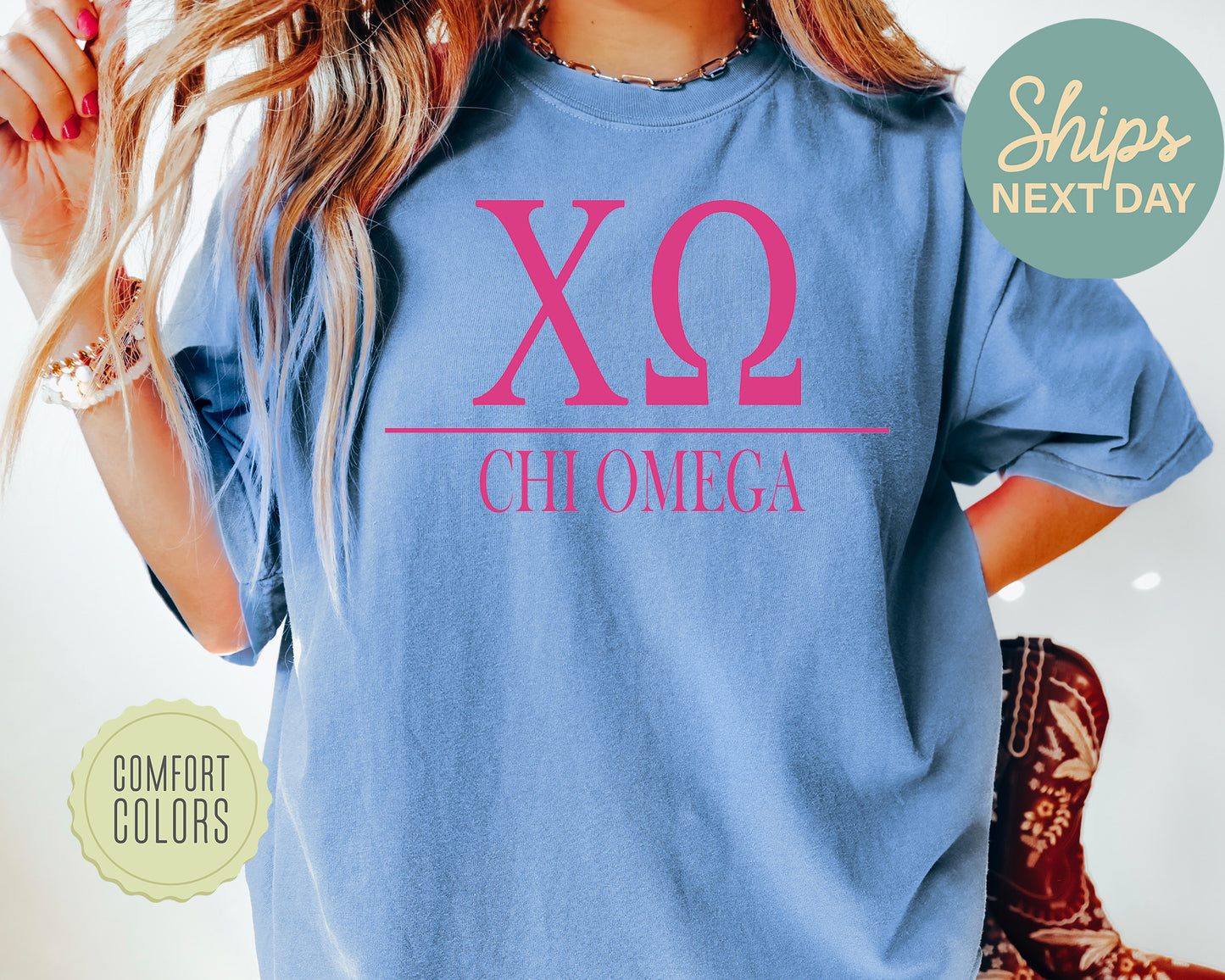 Chi Omega Loud Letters Comfort Colors Sorority T-shirt _ 475g