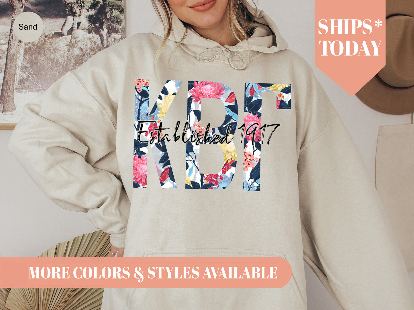 Kappa Beta Gamma Floral Block Sorority Hoodie _ 3514g