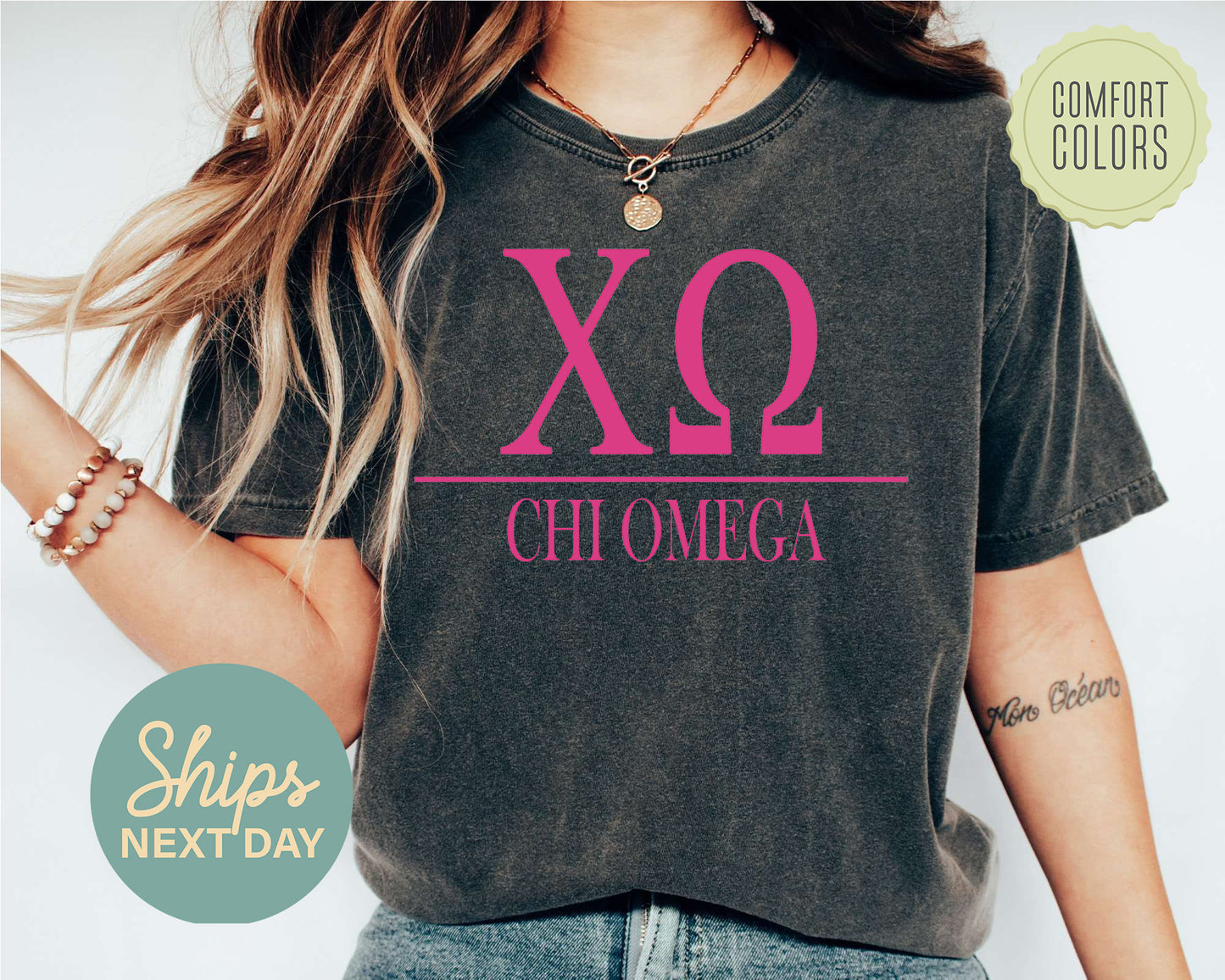 Chi Omega Loud Letters Comfort Colors Sorority T-shirt _ 475g