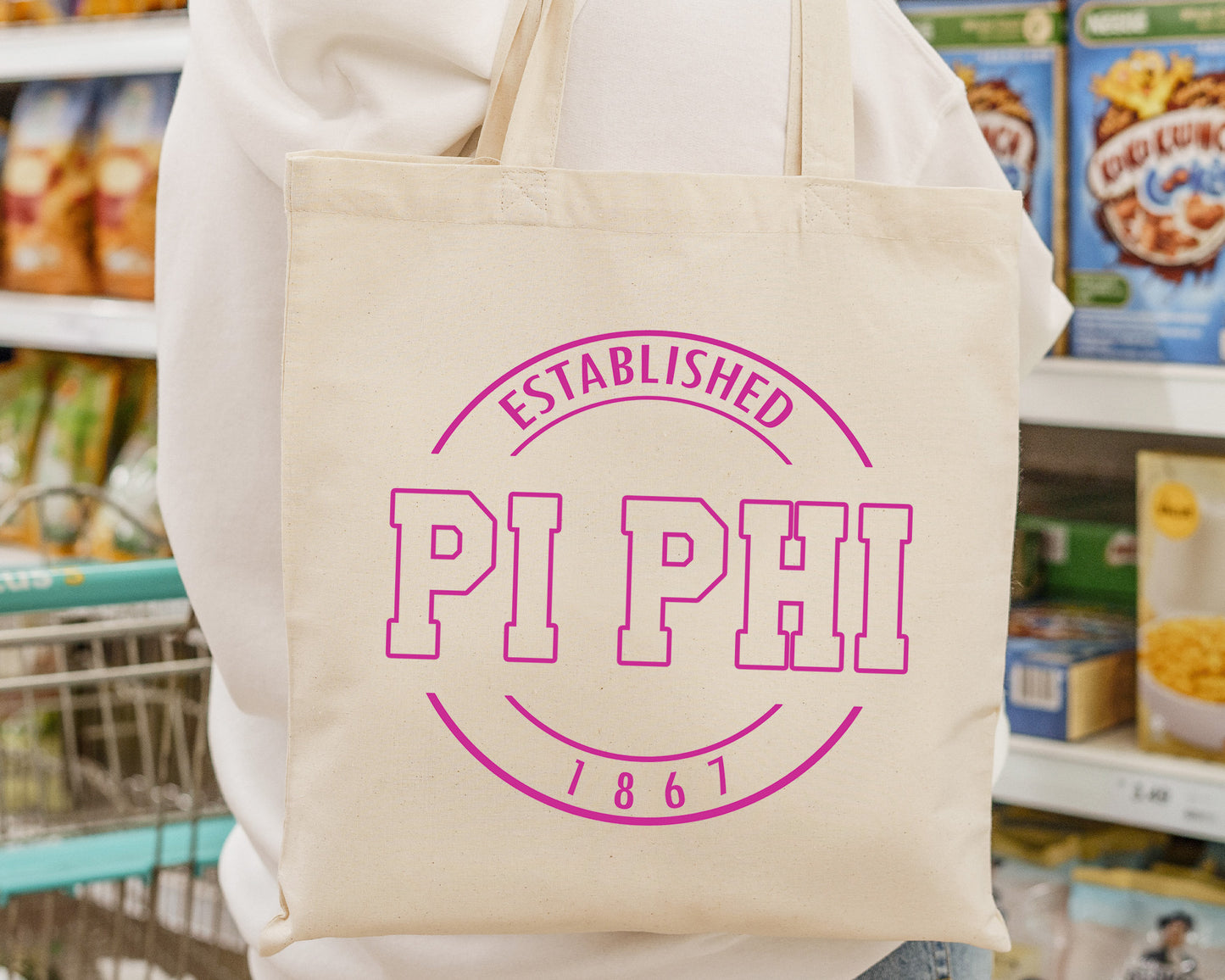 Pi Beta Phi Pink Stamp Sorority Tote Bag _ 34457g