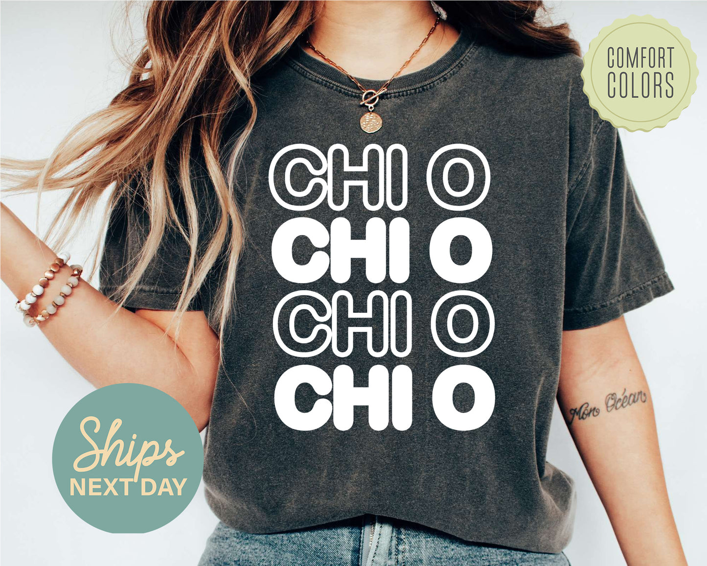 Chi Omega Bold Bubble Letter Comfort Colors Sorority T-shirt _ 2221g