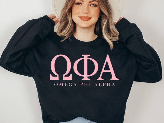 Omega Phi Alpha Pink Letter Sorority Sweatshirt _ 3488g
