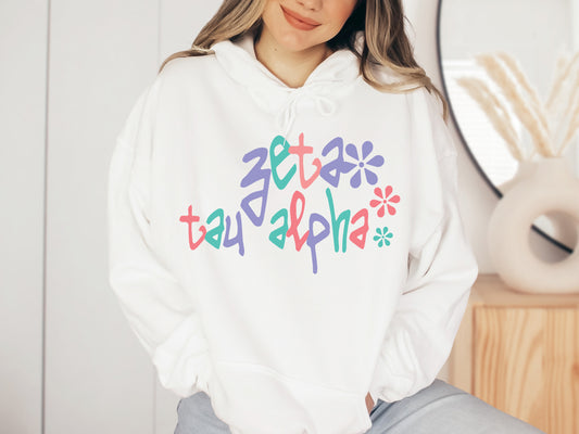 Zeta Tau Alpha Colorful Floral Sorority Hoodie _ 2628g