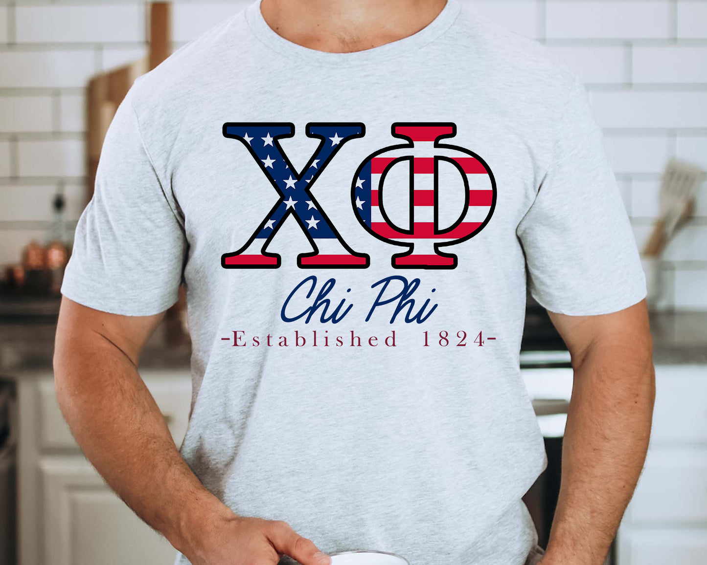 Chi Phi American Flag Letters Fraternity T-shirt _ 1160g