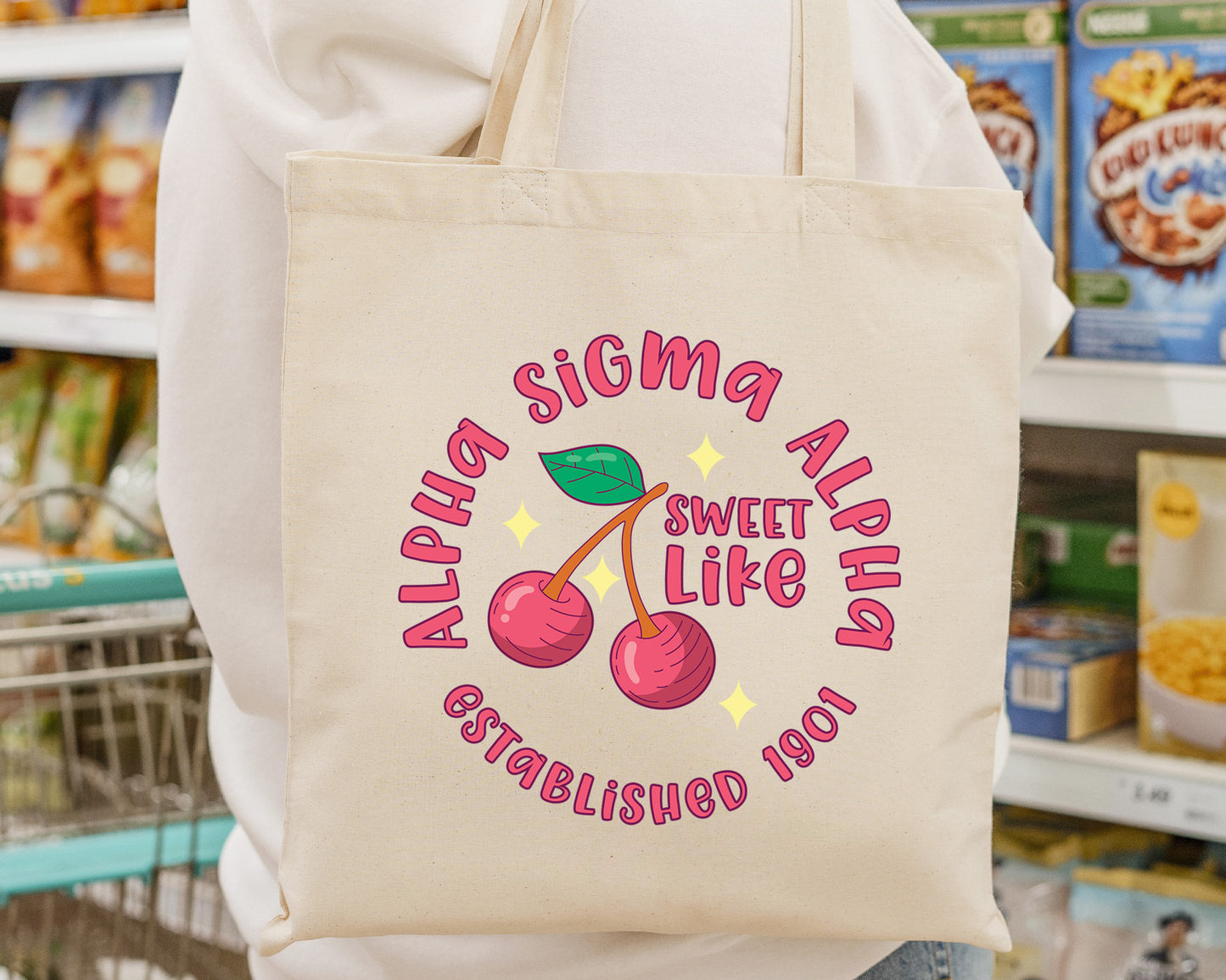 Alpha Sigma Alpha Sweet Like Cherry Sorority Tote Bag _ 34314g