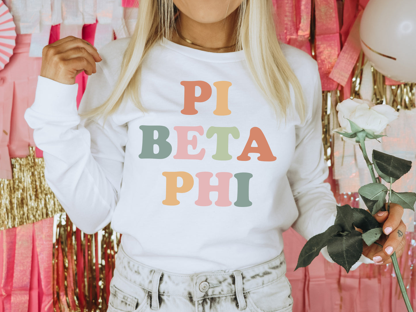 Pi Beta Phi Bright and Proud Sorority Long Sleeve T-shirt _ 434g