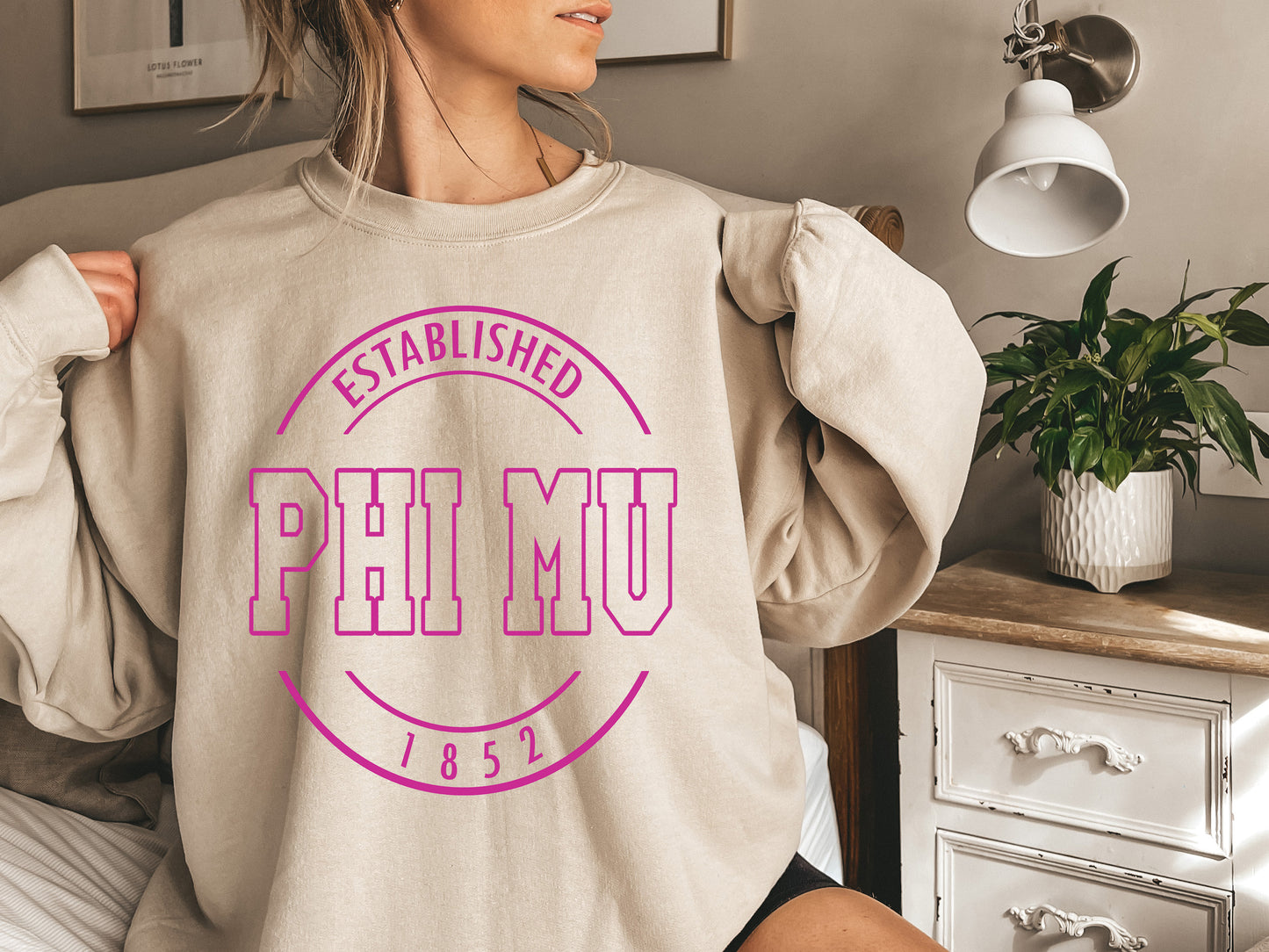 Phi Mu Pink Stamp Sorority Sweatshirt _ 69g