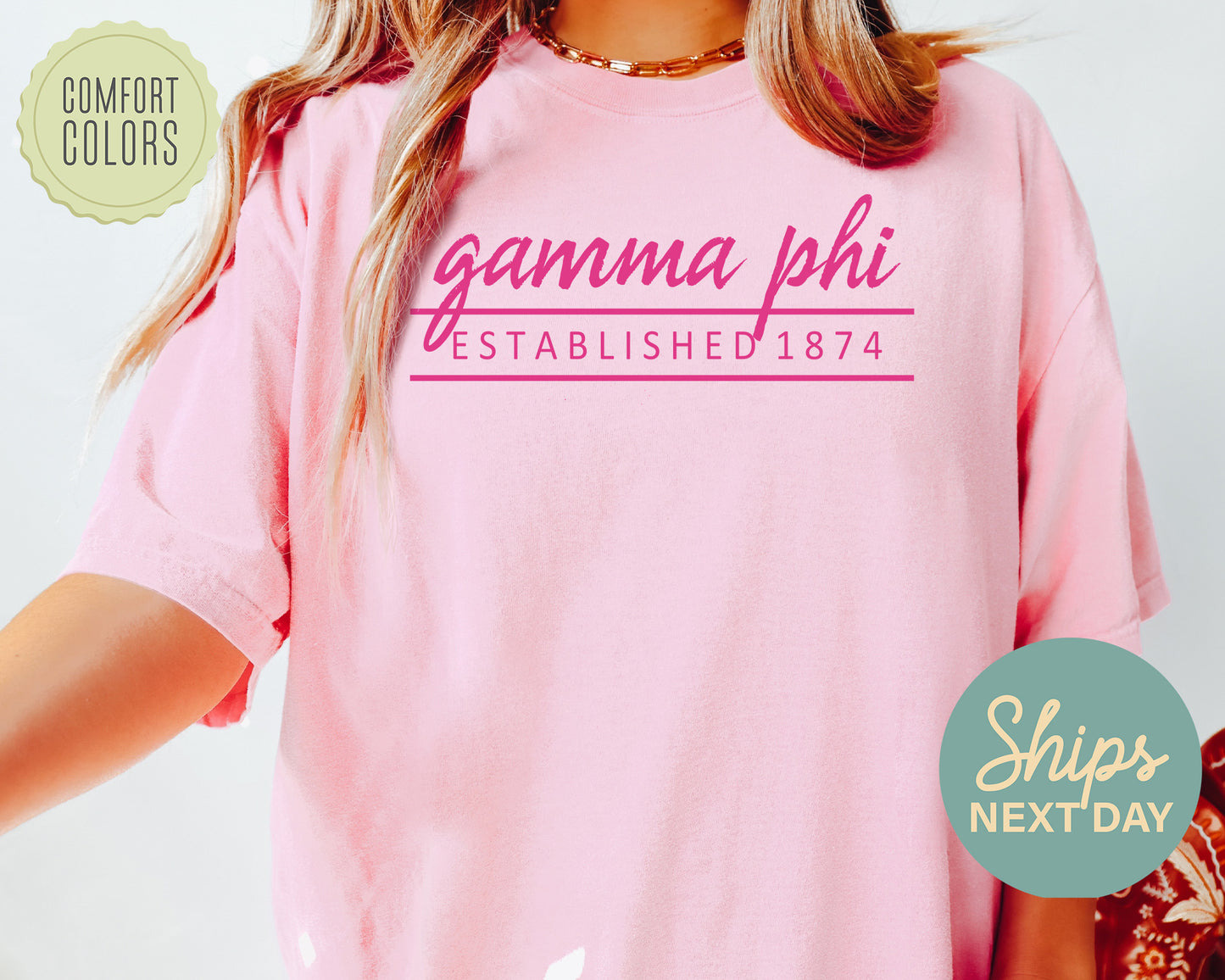 Gamma Phi Beta All Pink Comfort Colors Sorority T-shirt  _ 766g