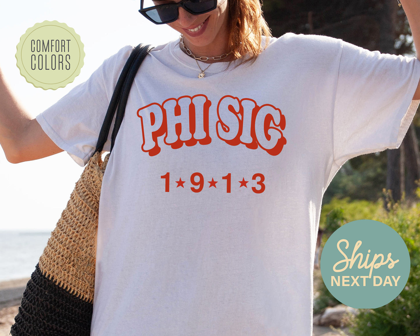 Phi Sigma Sigma Red Arch Comfort Colors Sorority T-shirt _ 381g