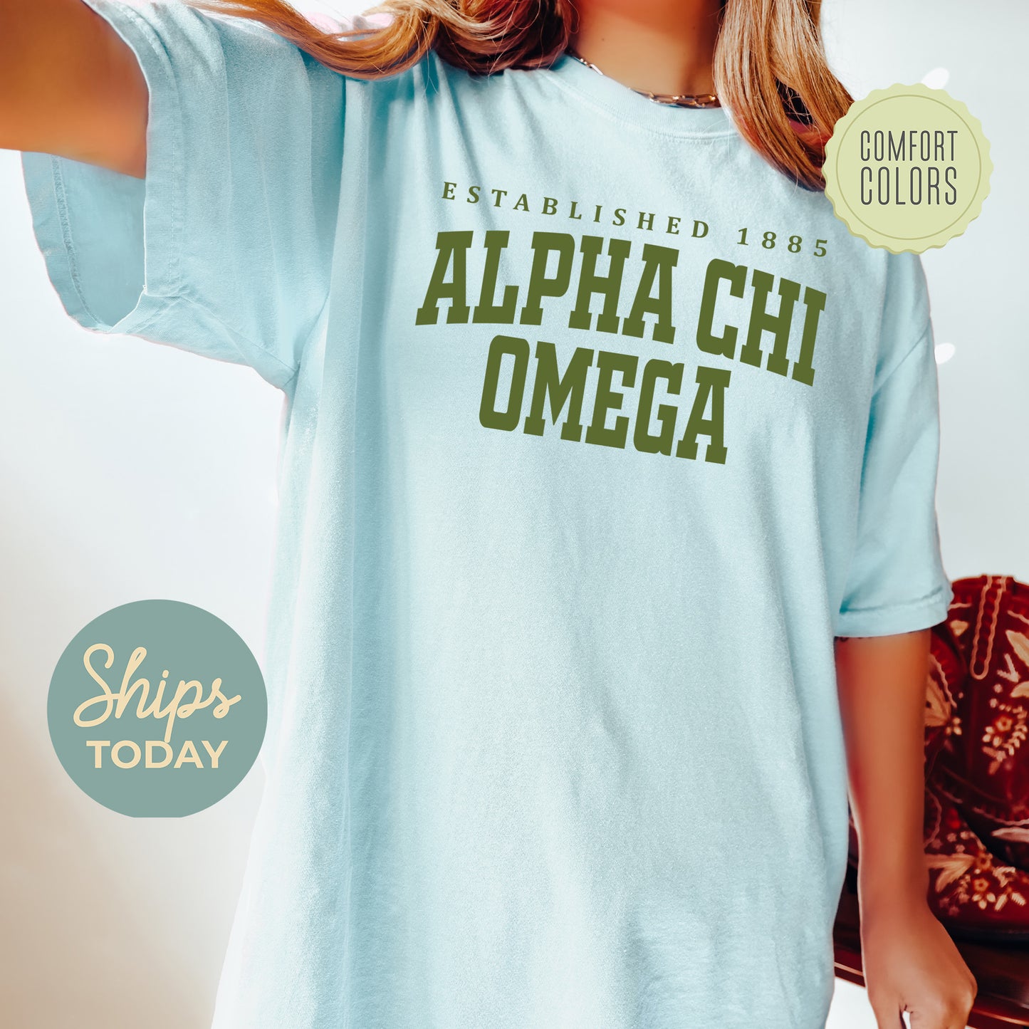 Alpha Chi Omega Bold Letters Comfort Colors Sorority T-shirt _ 35120g