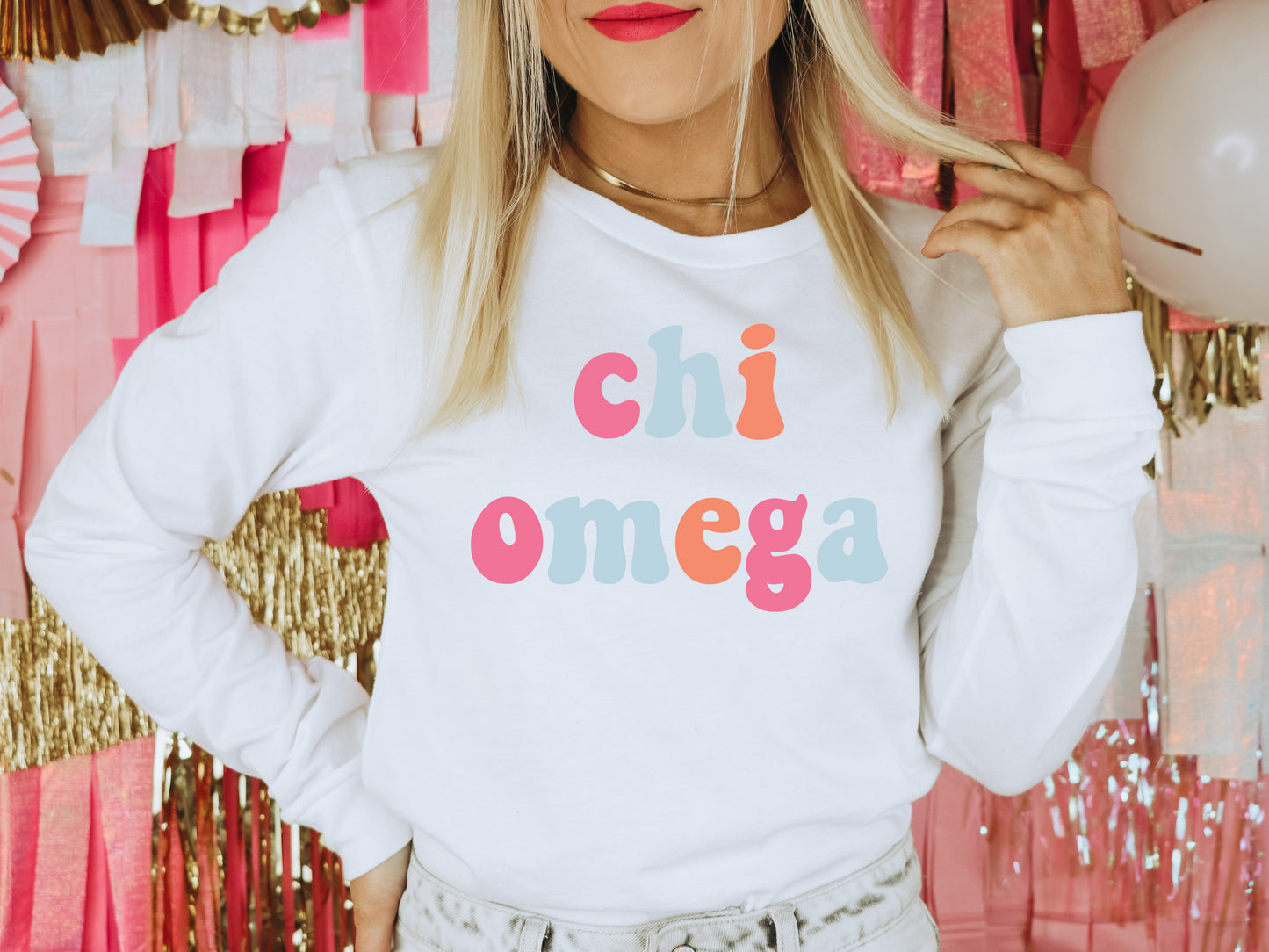 Chi Omega Vividly Vibrant Sorority Long Sleeve T-shirt _ 3158g