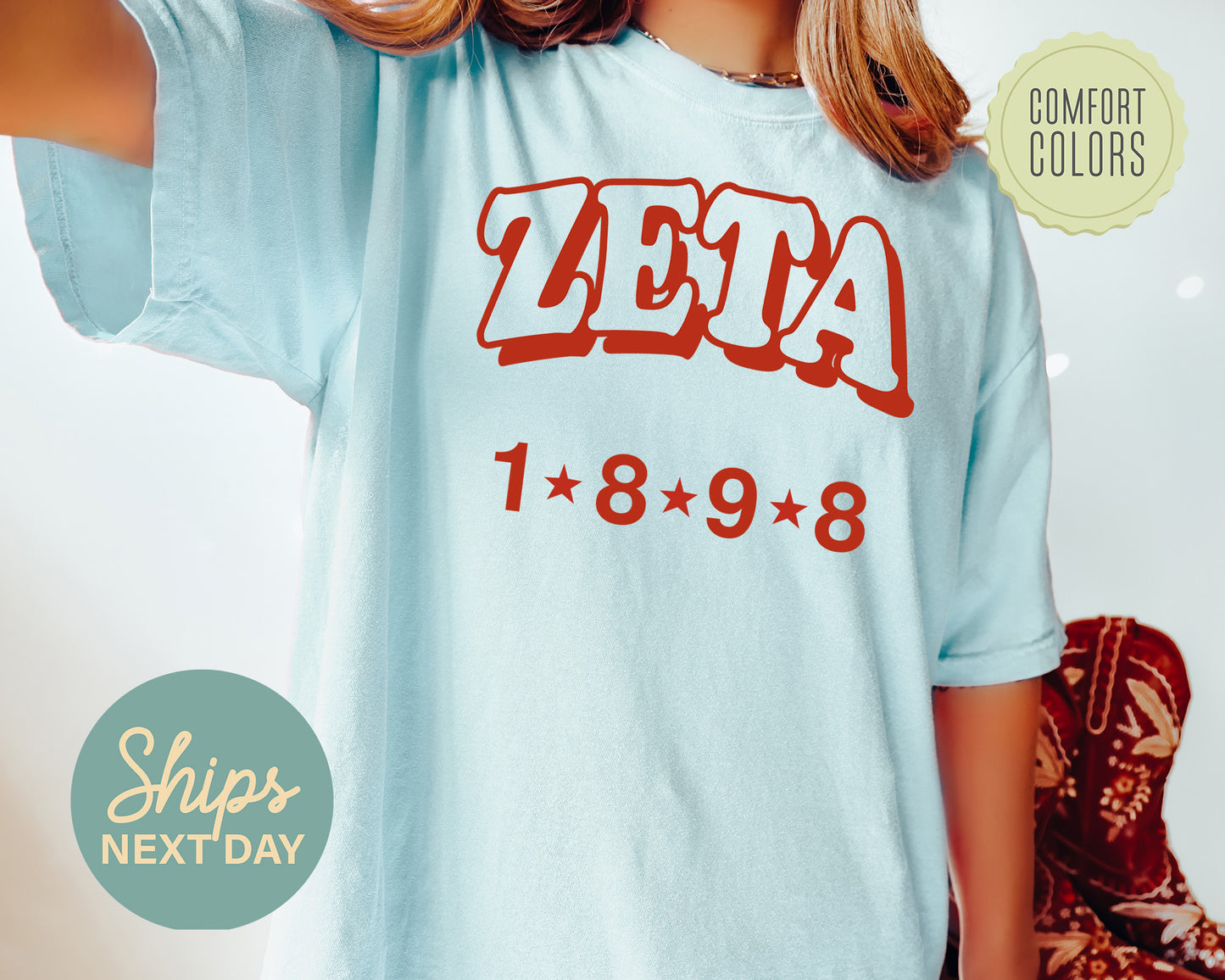 Zeta Tau Alpha Red Arch Comfort Colors Sorority T-shirt _ 387g