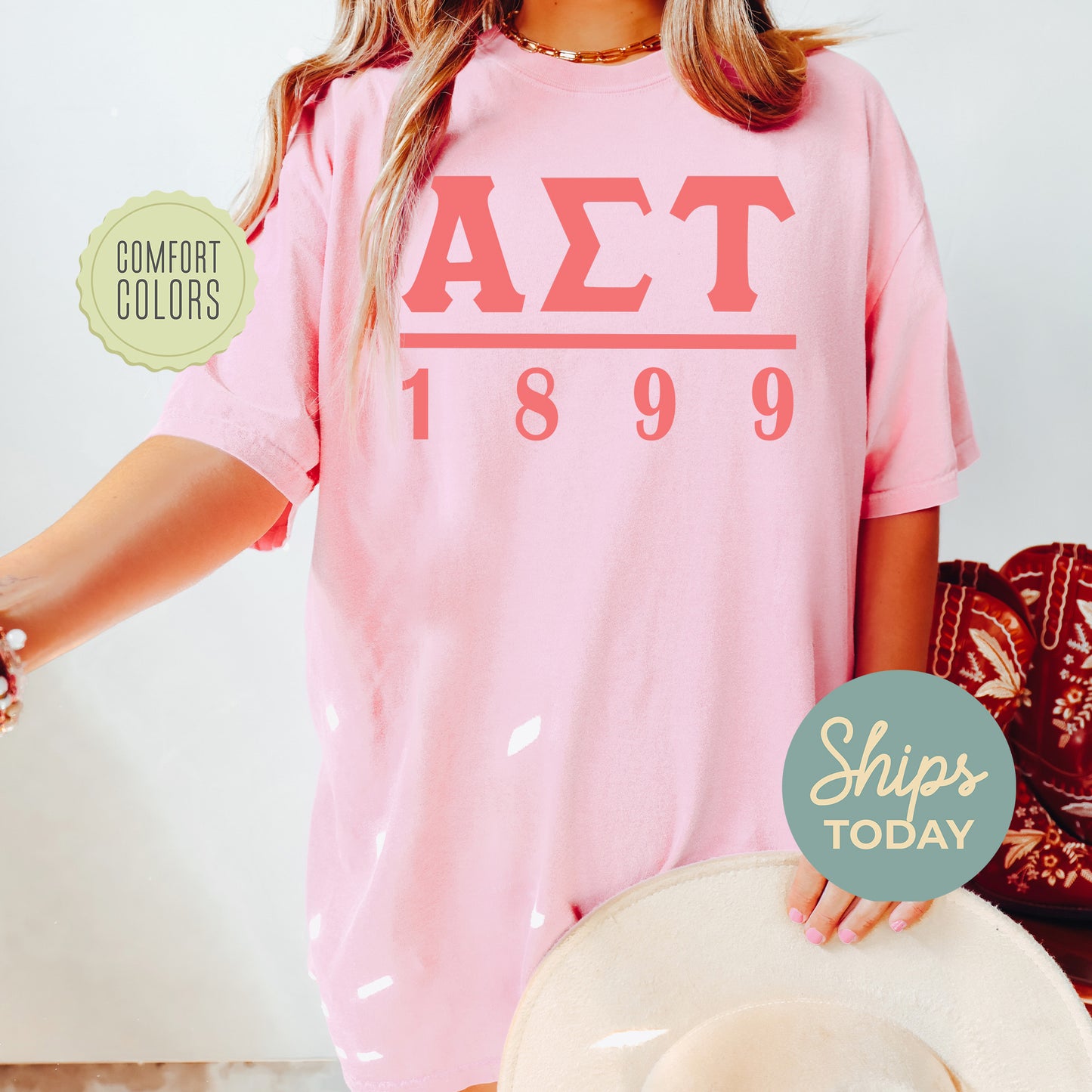 Alpha Sigma Tau Monochromatic Comfort Colors Sorority T-shirt _ 30850g