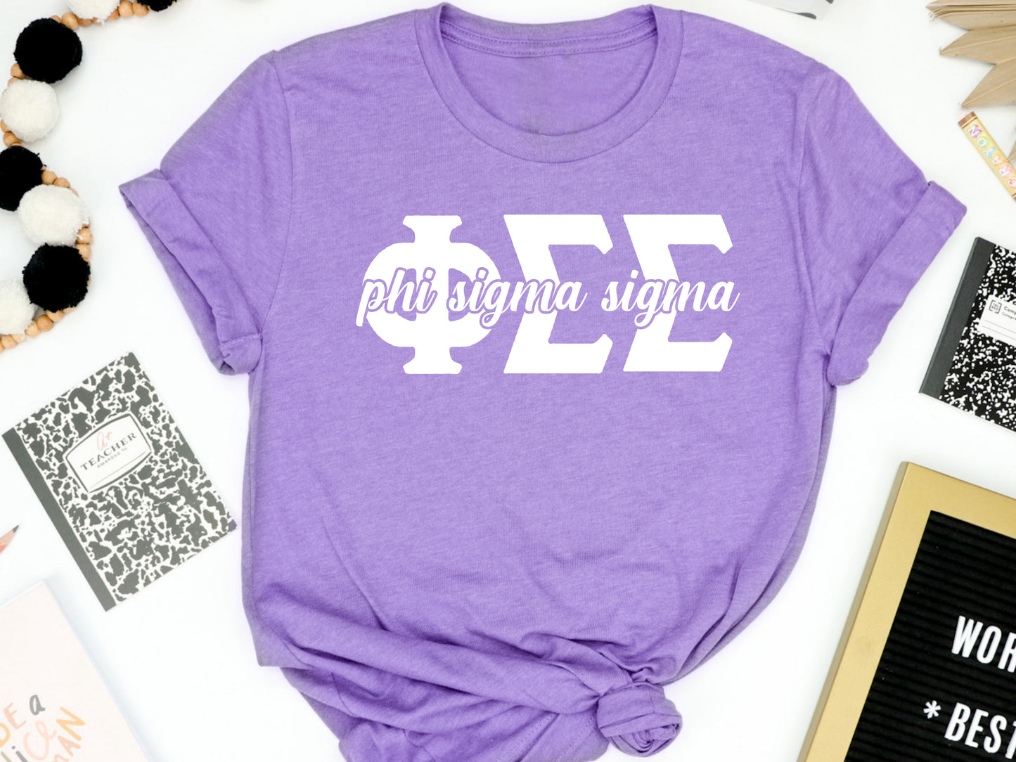 Phi Sigma Sigma Sliced White Letters Sorority T-shirt _ 2257g