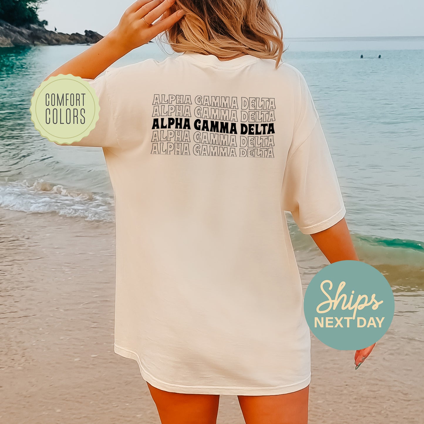 Alpha Gamma Delta Wavy Letters Comfort Colors Sorority T-shirt _ 33401g