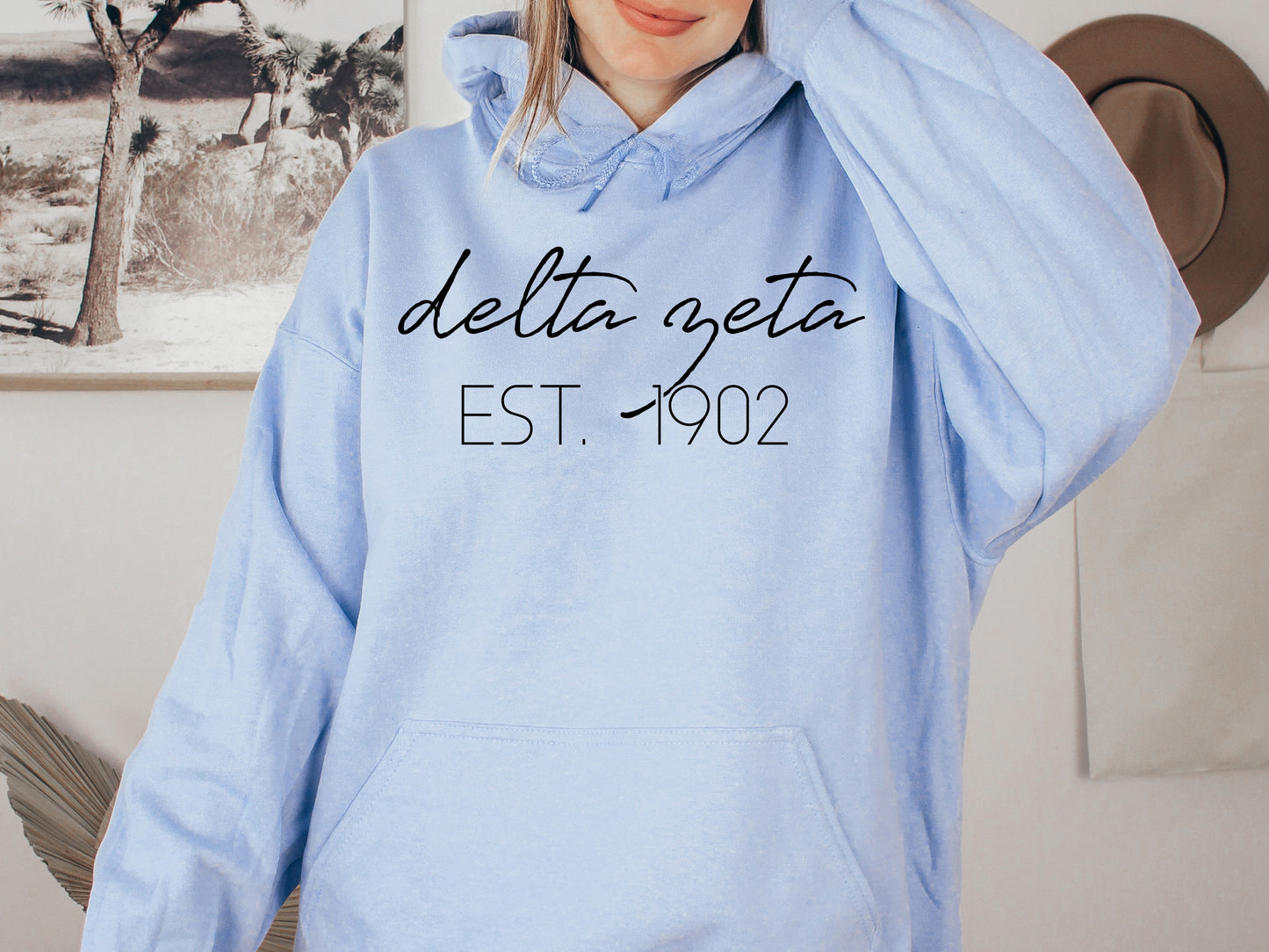 Delta Zeta Black Calligraphy Sorority Hoodie _ 2330g