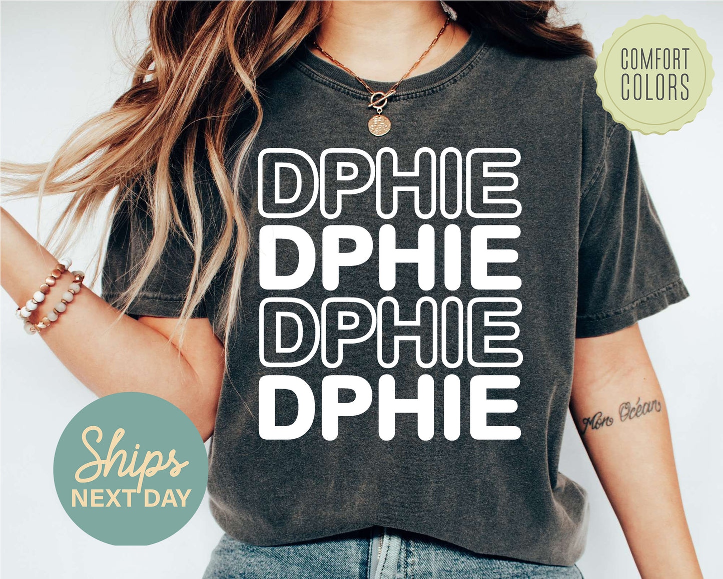 Delta Phi Epsilon Bold Bubble Letter Comfort Colors Sorority T-shirt _ 2224g
