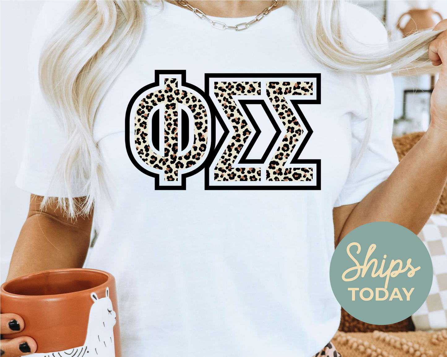 Phi Sigma Sigma Safari Style Letters Sorority T-shirt _ 30454g