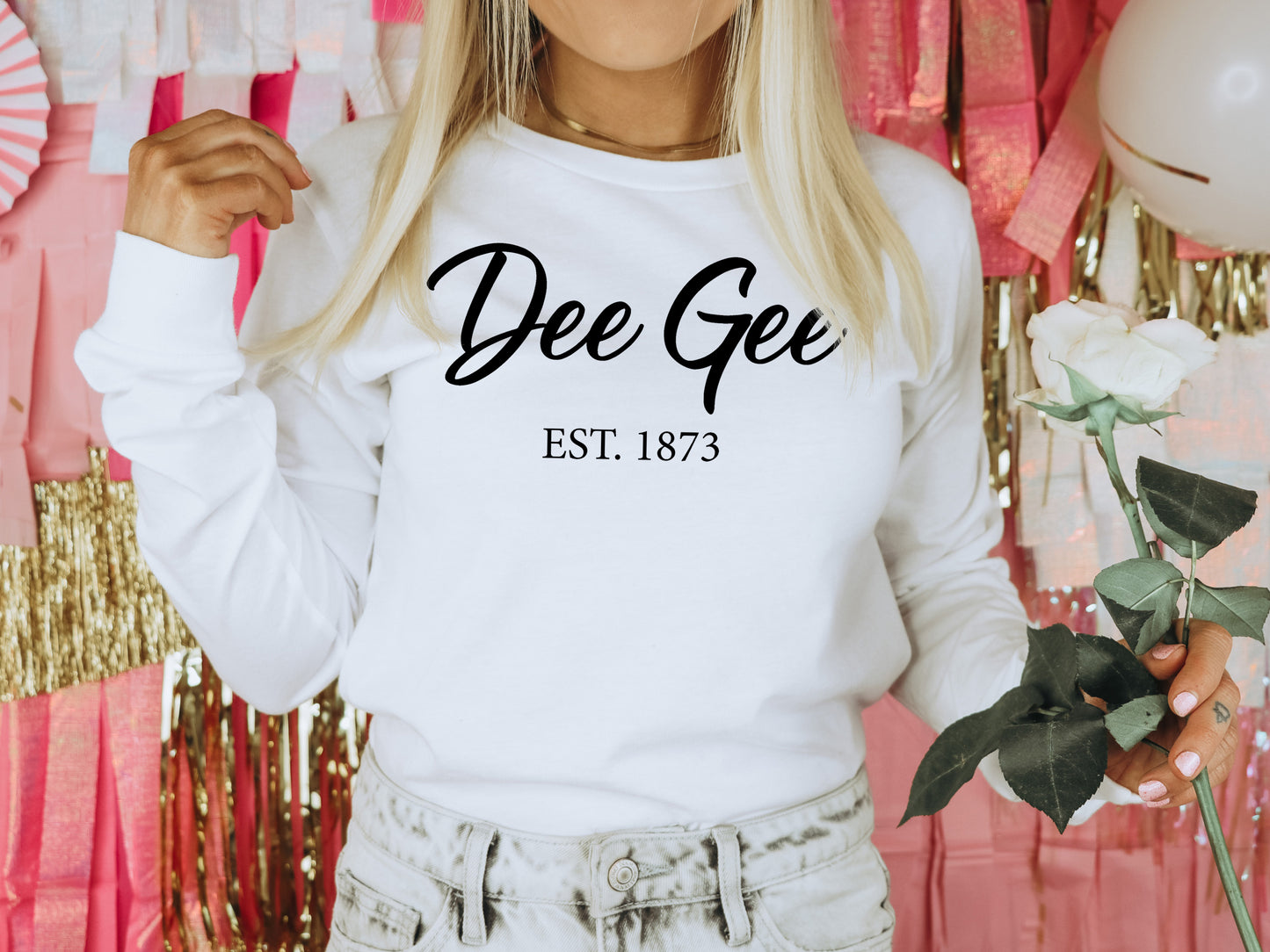 Delta Gamma Black Flowy Sorority Long Sleeve T-shirt _ 88g
