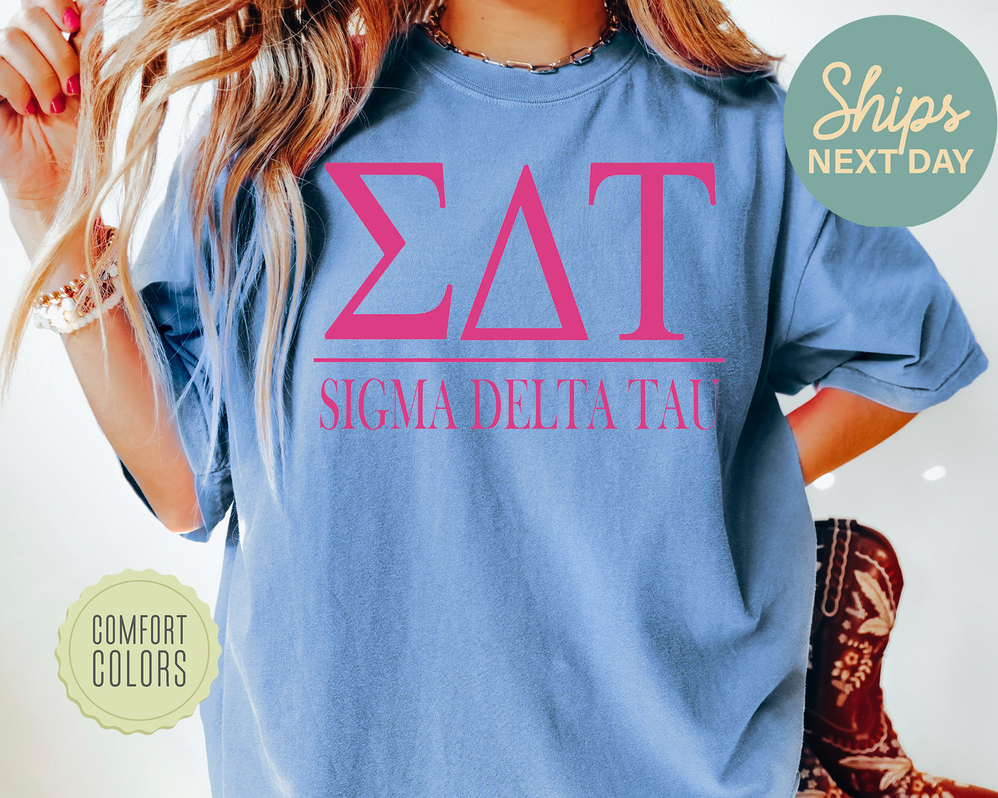 Sigma Delta Tau Loud Letters Comfort Colors Sorority T-shirt _ 487g
