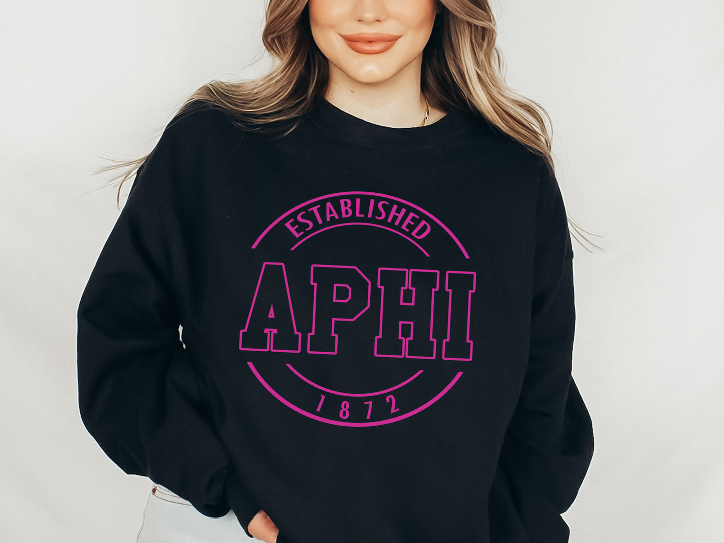 Alpha Phi Pink Stamp Sorority Sweatshirt _ 56g