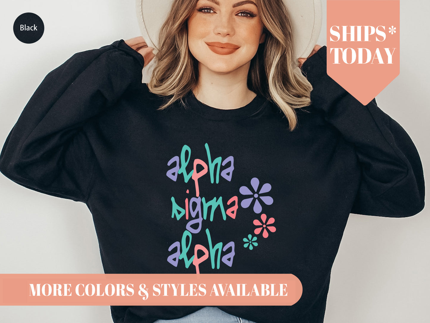 Alpha Sigma Alpha Colorful Floral Sorority Sweatshirt _ 2609g