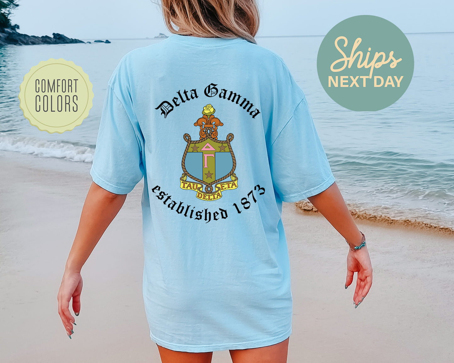 Delta Gamma Old English Crest Comfort Colors Sorority T-shirt _ 32931g