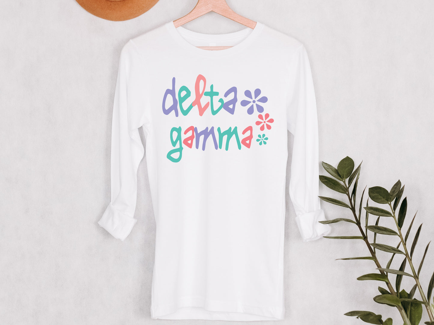 Delta Gamma Colorful Floral Sorority Long Sleeve T-shirt _ 2614g